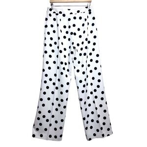 Tuckernuck Retro Polka Dot Wide Leg Trousers  White Navy Blue‎ High Rise Size L